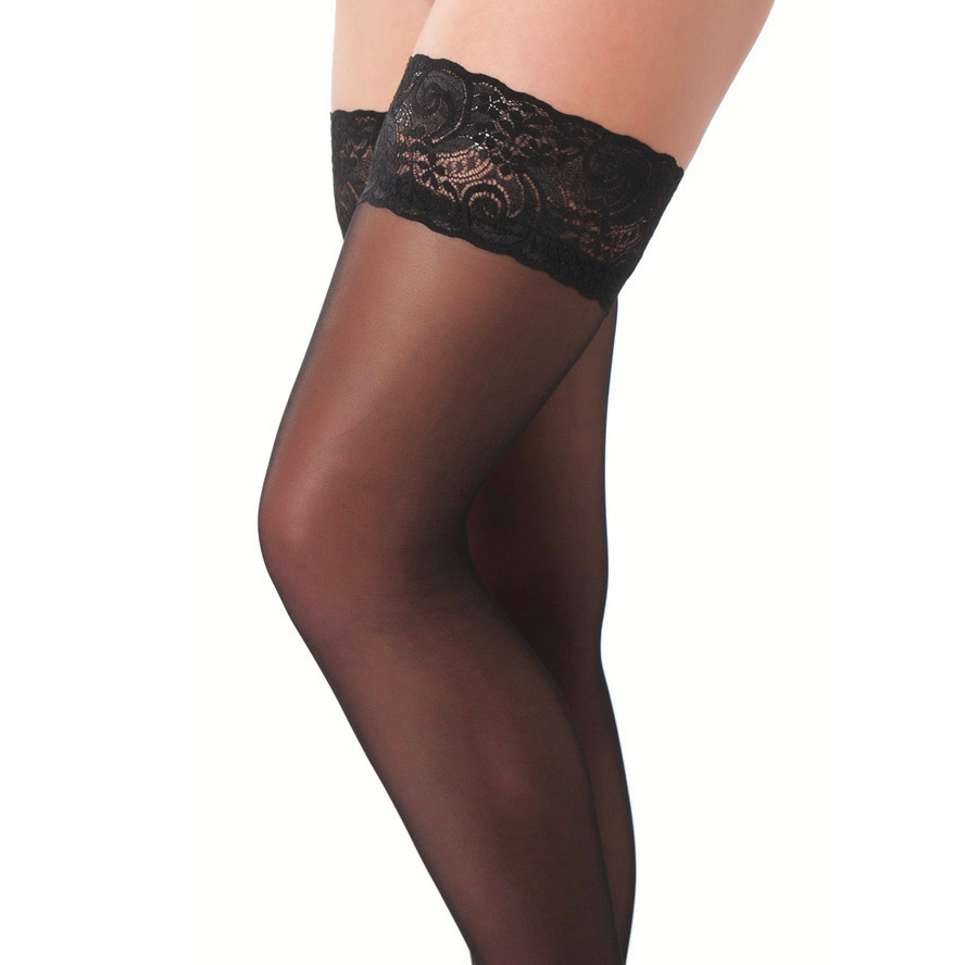 Black HoldUp Stockings With Floral Lace Top image 1