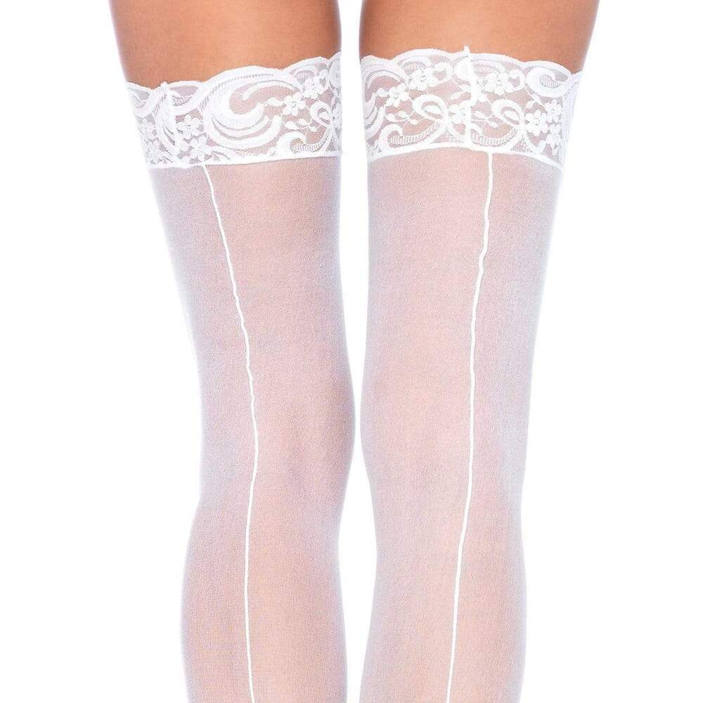 Leg Avenue Sheer Stockings With Backseam White UK 6 to 12 image 2