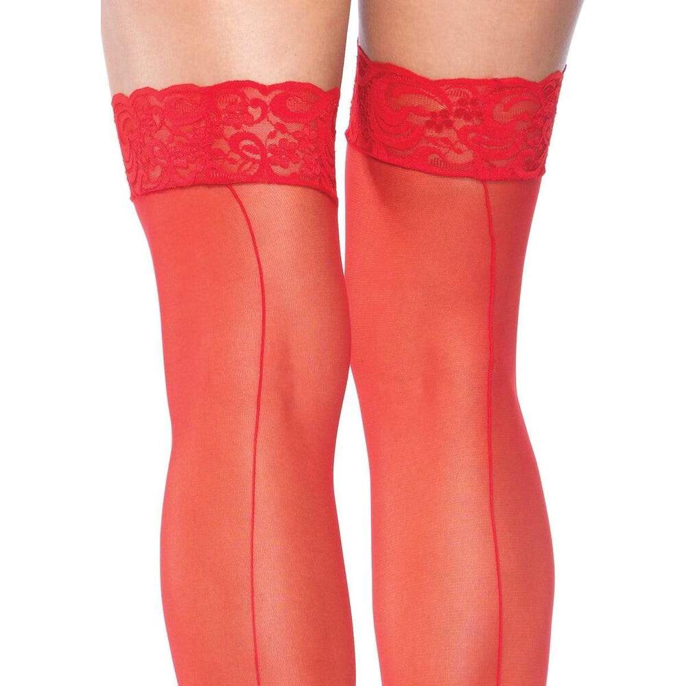Leg Avenue Sheer Stockings With Backseam Red UK 6 to 12 image 2
