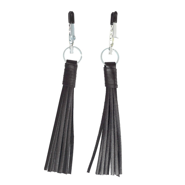 Nipple Clamps With Black Leather Tassels image 1