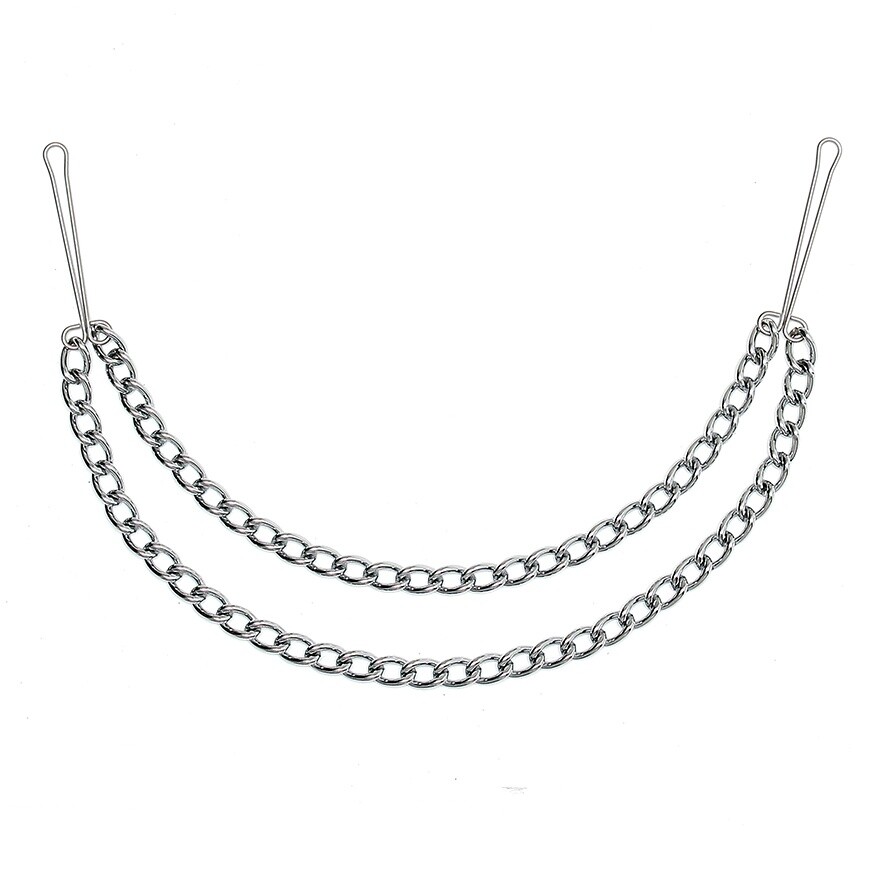 Silver Nipple Clamps With Double Chain image 1