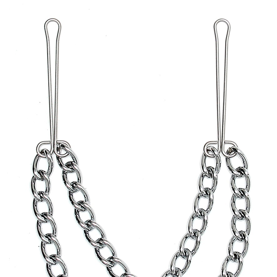 Silver Nipple Clamps With Double Chain image 2