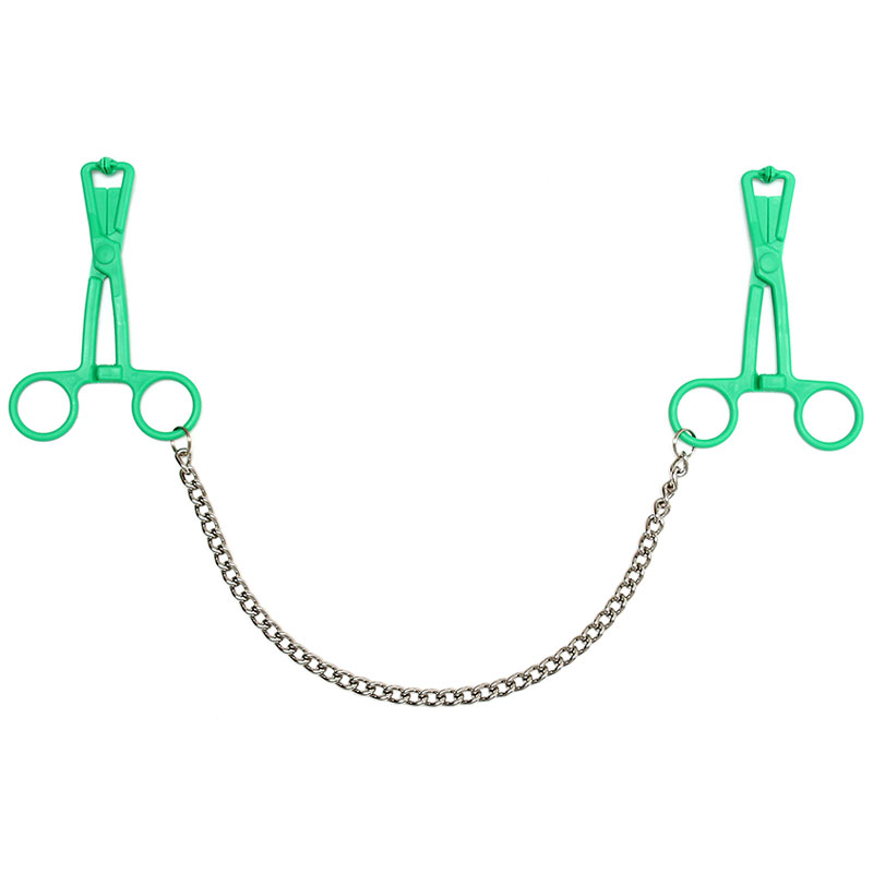 Green Scissor Nipple Clamps With Metal Chain image 1