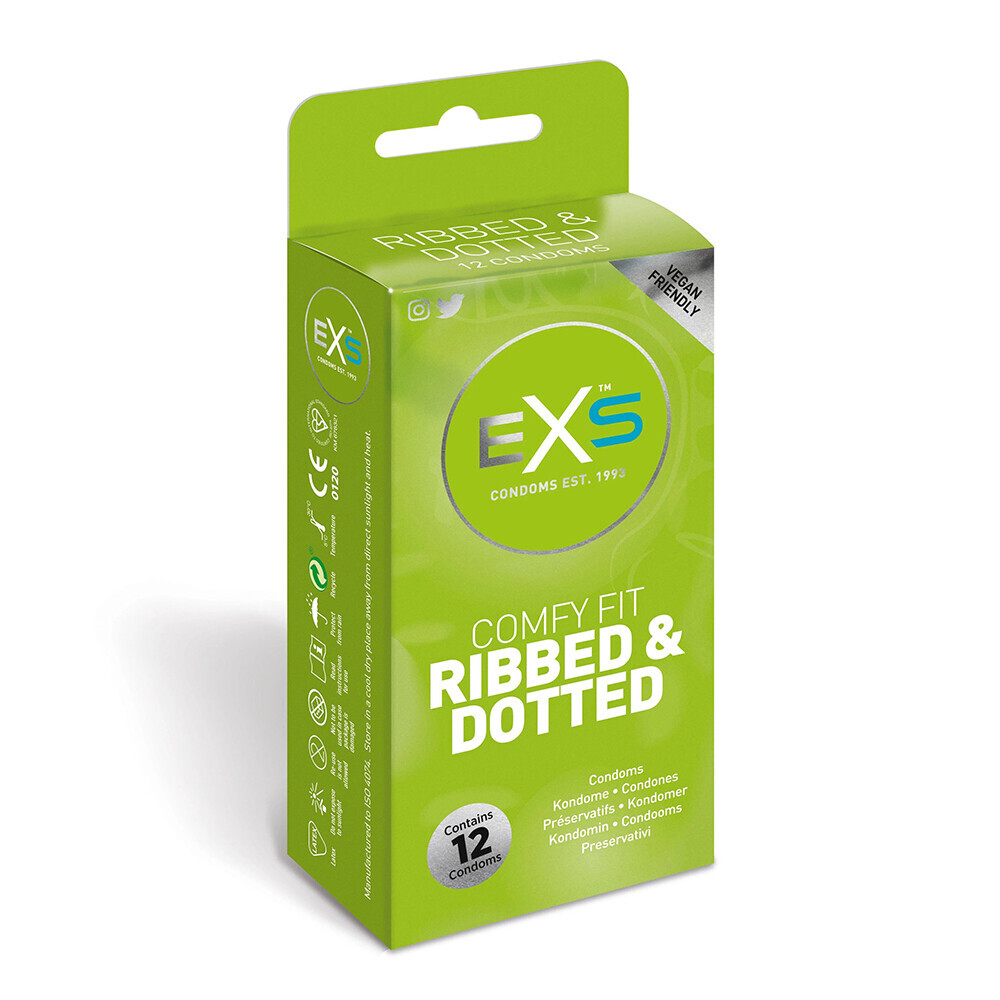 EXS Comfy Fit Ribbed and Dotted Condoms 12 Pack image 1