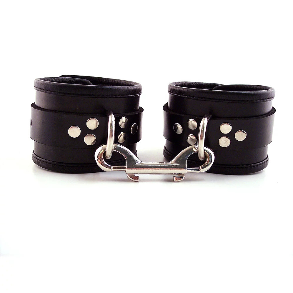 Rouge Garments Black Leather Ankle Cuffs With Piping image 1