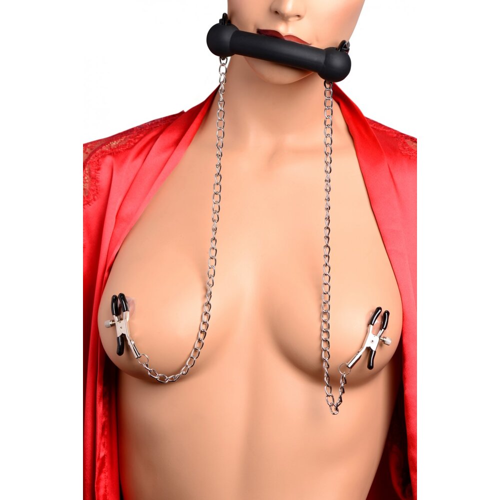 XR Silicone Bit Gag with Nipple Clamps image 3