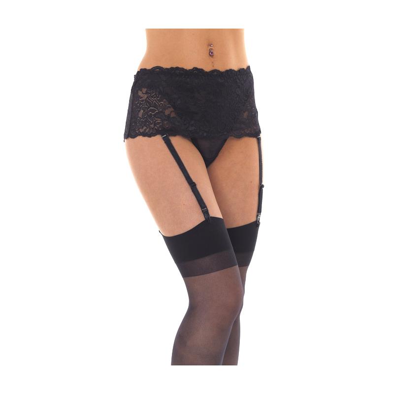 Black Floral Suspender Belt With Stockings