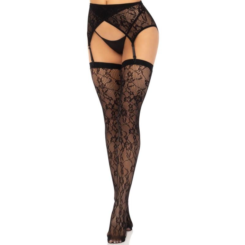 Leg Avenue Lace Stockings and Garterbelt Black