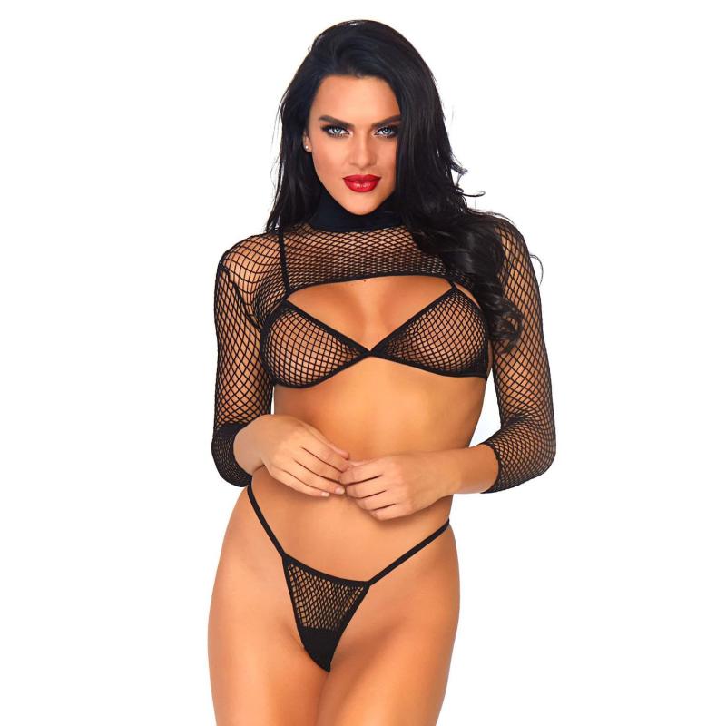 Leg Avenue Net Top Thong And Bra UK 6 to 12