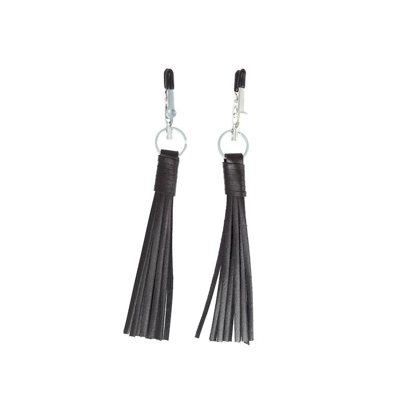 Nipple Clamps With Black Leather Tassels